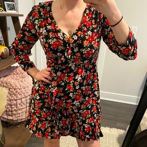 Red Floral Wrap Dress